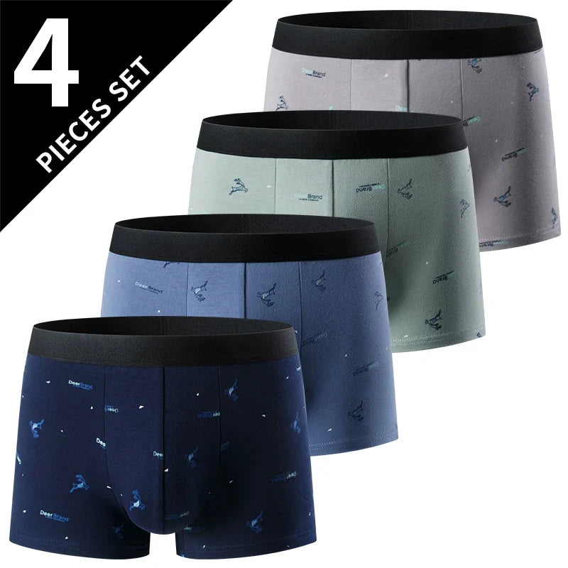 4-piece MEN'S FASHION Printed Underwear Breathable Crotch Boxers for Teenagers Comfortable plus Size Underwear up to 6XL.
