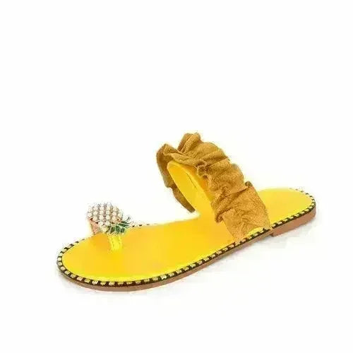 Flat Toe Casual Womens Slippers Pineapple Pearl Beach Slides