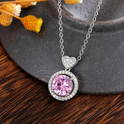 Huitan Romantic Pink Cubic Zirconia Pendant Necklace for Women Engagement Wedding Party Luxury Trendy Neck Accessories Jewelry