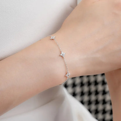925 Silver Plated Cubic Zirconia Four Leaf Clover Bracelet for Women