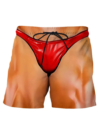 Summer New Men's Board Shorts Swimming Pants Drawstring Funny Shorts Fake Shorts Underwear Printed Micro Elastic Shorts