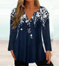 Plus-size women's casual floral print V-neck long-sleeve T-shirt top