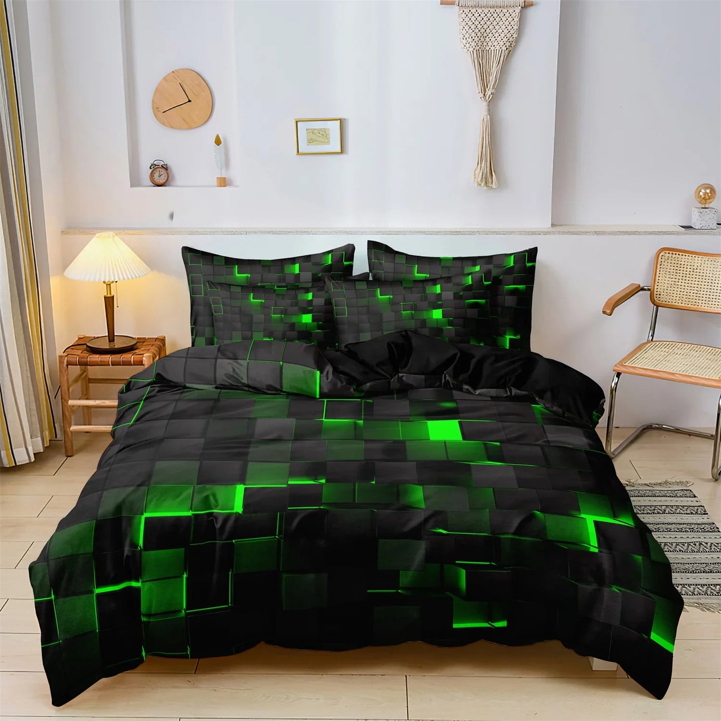 3pcs Luxurious Geometric Grid Plaid Print Soft Comfortable Duvet Cover