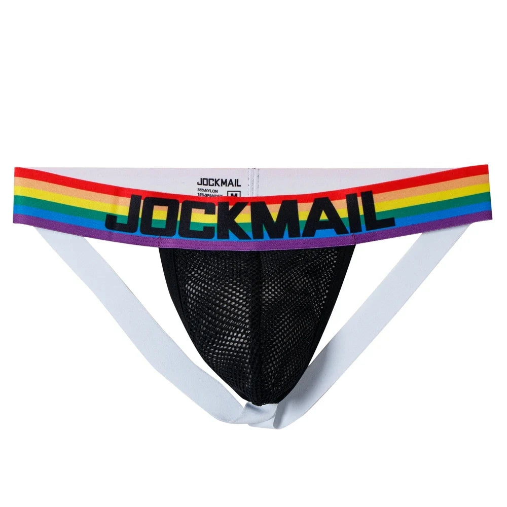 2pcs/Lot Men Underwear Jockstrap Thong Nylon Mesh Rainbow Sexy Sissy Panties Tangas De Homrbre Cueca Gay Underwear Breathable
