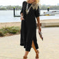 Spring Cotton Linen Oversize Women's Long Dress Black O-neck Pockets Side Split Loose Dresses Female Casual Ladies Clothes