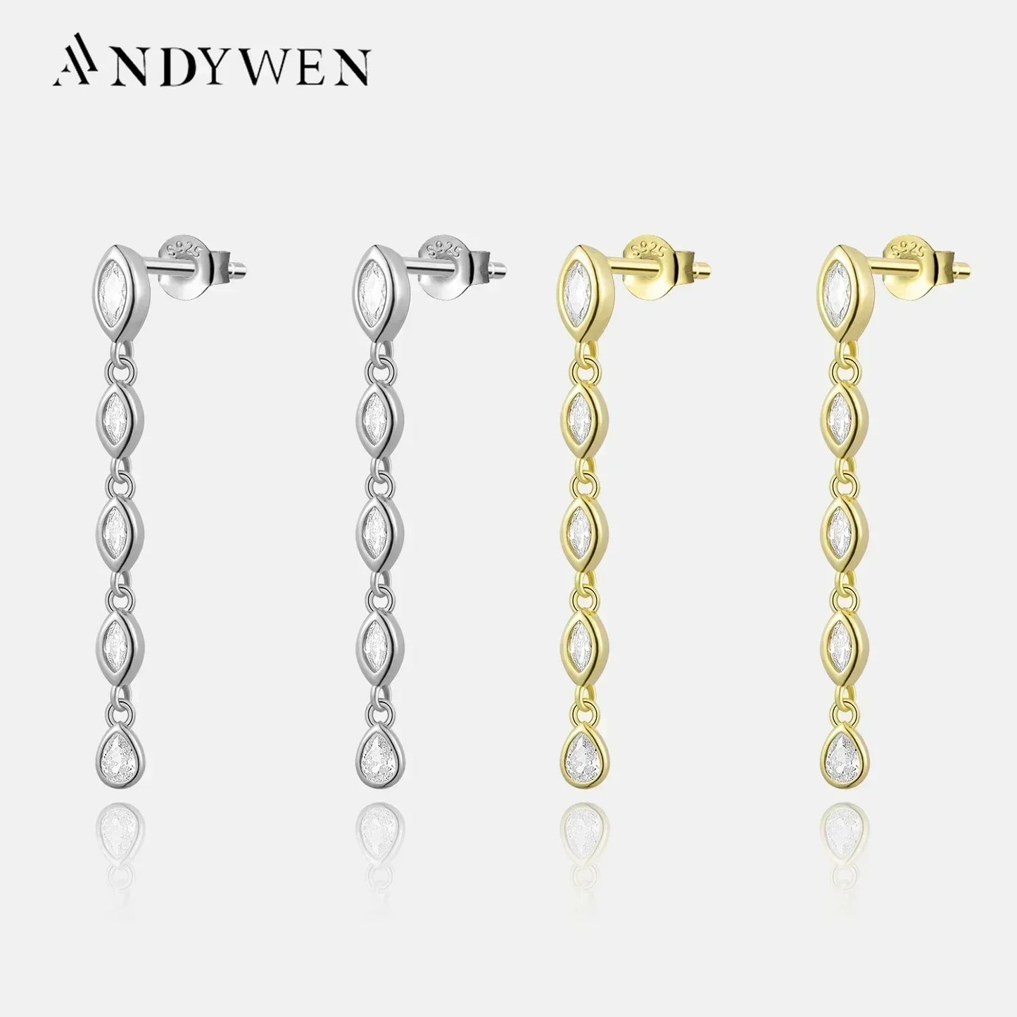 ANDYWEN 100% 925 Sterling Silver Gold Spicy Earring Chain Ovals Locker Earring Women Pendientes Luxury Fine Jewelry 2023 Clips