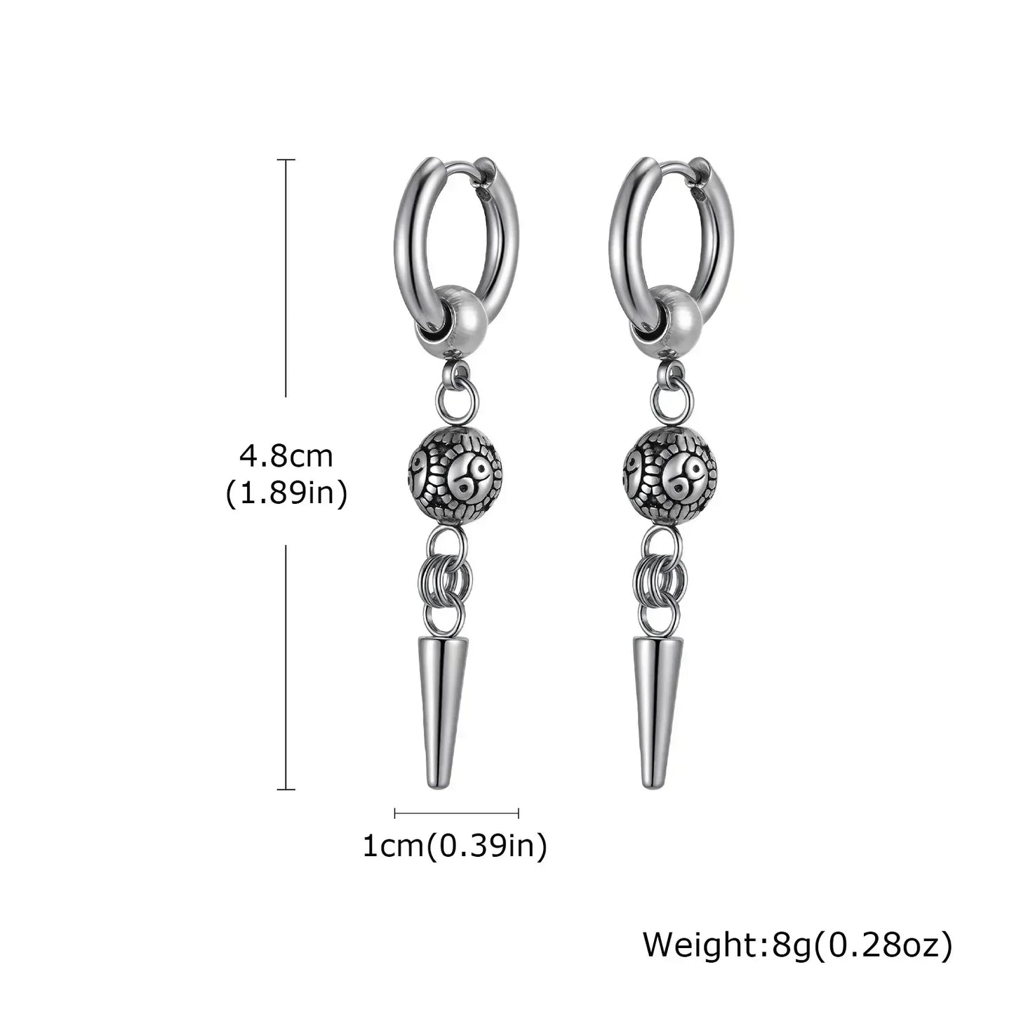 Punk Men's Huggies Earrings,Vintage Long Chain Stainless Steel Ear Drop,Stylish Cross Earring Gift