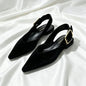 Fashion Back Strap Metal Buckle Flat Pumps Women Retro Brown Faux Suede Pointed Toe Slingback Loafers Comfortable Women Shoes
