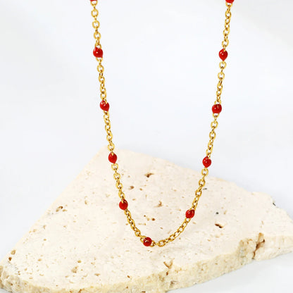 LUXUKISSKIDS Sweet Multicolor Drip-Oil Beads Necklace Women's Bohemia Stylish Clavicle Choker Simple Chain Collier Steel Jewelry