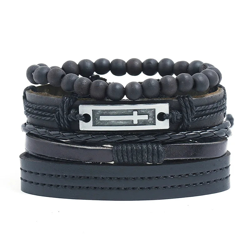 Modyle Multi-layer Gothic Leather Bracelet Set Punk Viantage Wings Charms Handwoven Bracelets for Men Jewelry Gifts