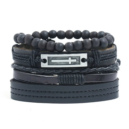Modyle Multi-layer Gothic Leather Bracelet Set Punk Viantage Wings Charms Handwoven Bracelets for Men Jewelry Gifts