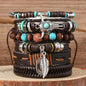 Feather Evil Eye Ethnic 5-6pc/set wood bead tree Charms bracelets Hamsa Hand Butterfly Bohemia Men Bracelets Women Jewelry