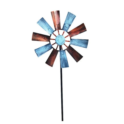 367A Wrought Iron Rotating Windmill Metal Wind Spinner Landscape Ornament for Outdoor Courtyard Yard Lawn Pinwheel Decor