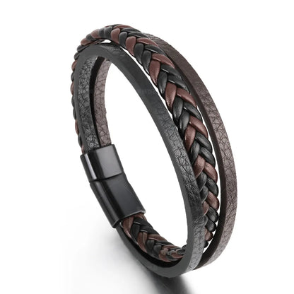 Trendy  Leather Bracelets Men Stainless Steel Multilayer Braided Rope Bracelets For Male Bracelets Jewelry Pulsera Hombre