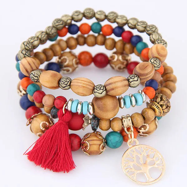 DIEZI Ethnic Bohemian Multicolor Crystal Beads Strand Bracelets Women Men Heart Tree Of Life Charm Bracelet Pulseira Feminina