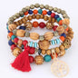 DIEZI Korean Trendy Multicolor Green Crystal Beads Rope Bracelets Women Girls Elastic Tassel Wrap Bracelet Pulseira Feminina