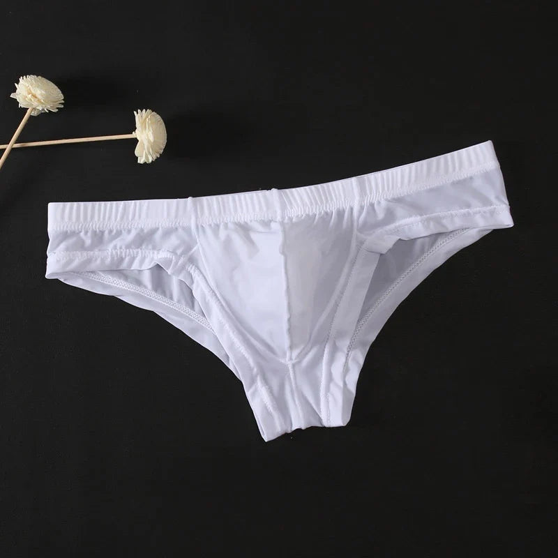 Sexy Men's Transparent Ice Silk Solid Color Panties Low-Waisted Breathable Underwear Pump Man Underpants Men Bulge Pouch Briefs