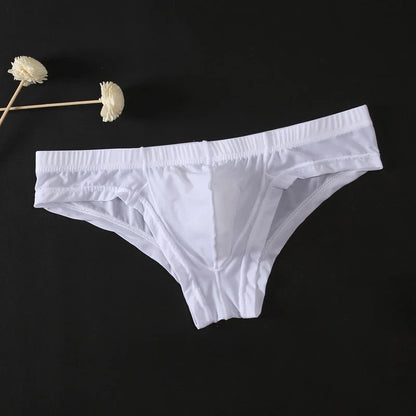 Sexy Men's Transparent Ice Silk Solid Color Panties Low-Waisted Breathable Underwear Pump Man Underpants Men Bulge Pouch Briefs