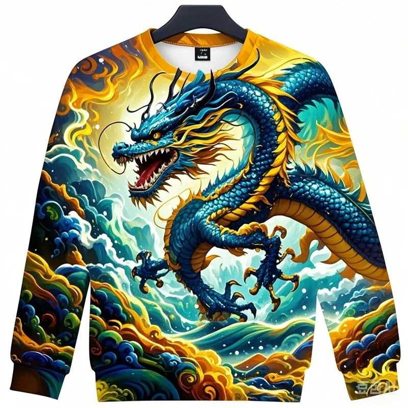 Full Print Chinese Dragon Graphic Sweatshirts For Men Women Long Sleeve Casual Round Neck Hoodie Streetwear Mens Sport Tracksuit