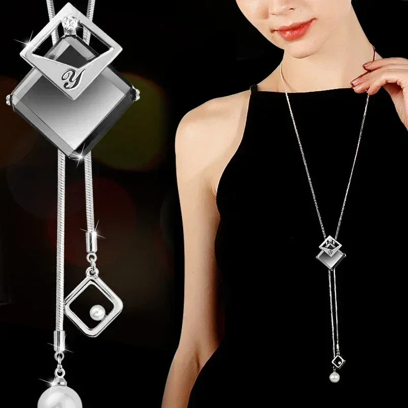 New Arrival Long Necklaces for Women 2024 Fashion Gray Crystal Choker Collier Femme Statement Necklaces & Pendants Accessories