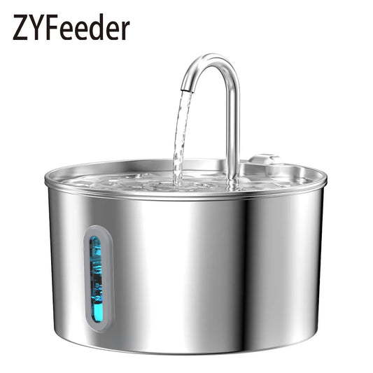 ZYFeeder 2.2L Automatic Water Fountain Stainless Steel Pet Water Feeder Cat/Dog Drink Bowl Water Dispenser Silent With Window