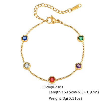 Dainty Colorful CZ Station Choker Necklace, Womne's Gold Plated Stainless Steel Chain Tarnish Free Stackable Jewelry Waterproof