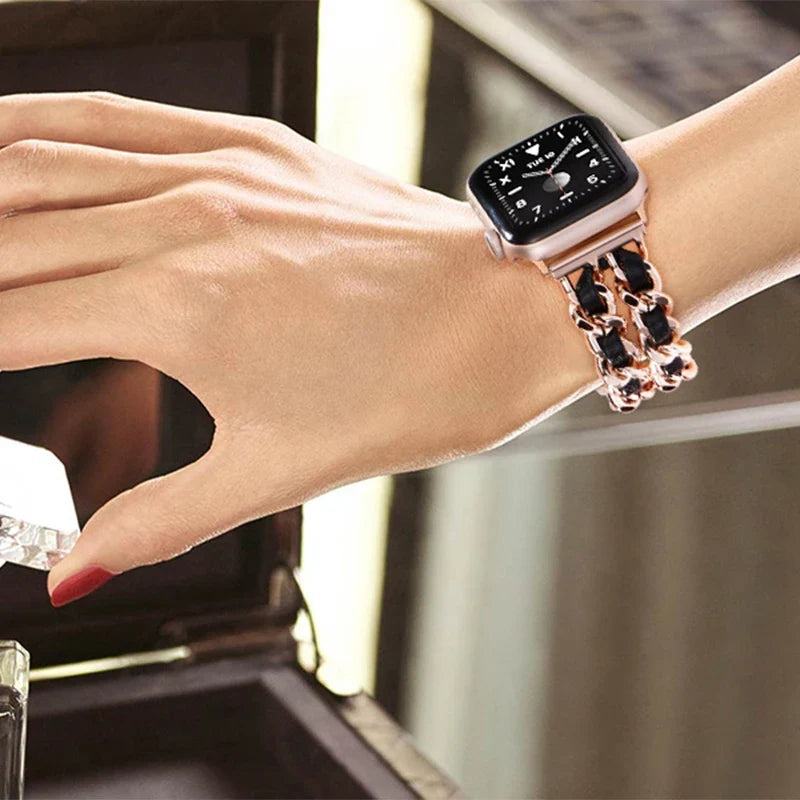 Apple Watch Woven-Accent Chain Bracelet Band