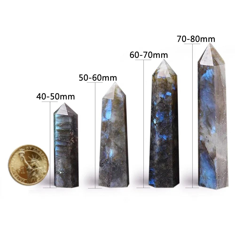 Natural Labradorite Column Single Pointed Pillar Labradorite Quartz Crystal Point Wand Mineral Obelisk Room Decor Stone Crafts