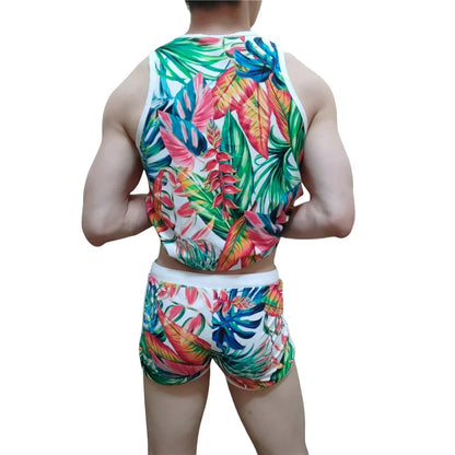 Sets Men's Tank Top Men's Sleeveless Top and Swimming Trunks Short Beach Pants Ice Silk Print Comfortable Fashion Outdoor Sports