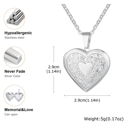 Vnox Light Heart Locket Pendants for Women Men Openable Photo Frame Glossy Stainless Steel Necklaces Family Love Collar