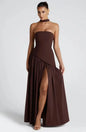Solid Spliced Ribbon Maxi Dress Women Elegant Strapless Sleeveless Slit Long Dresses 2025 New Summer Holiday Party Lady Vestidos