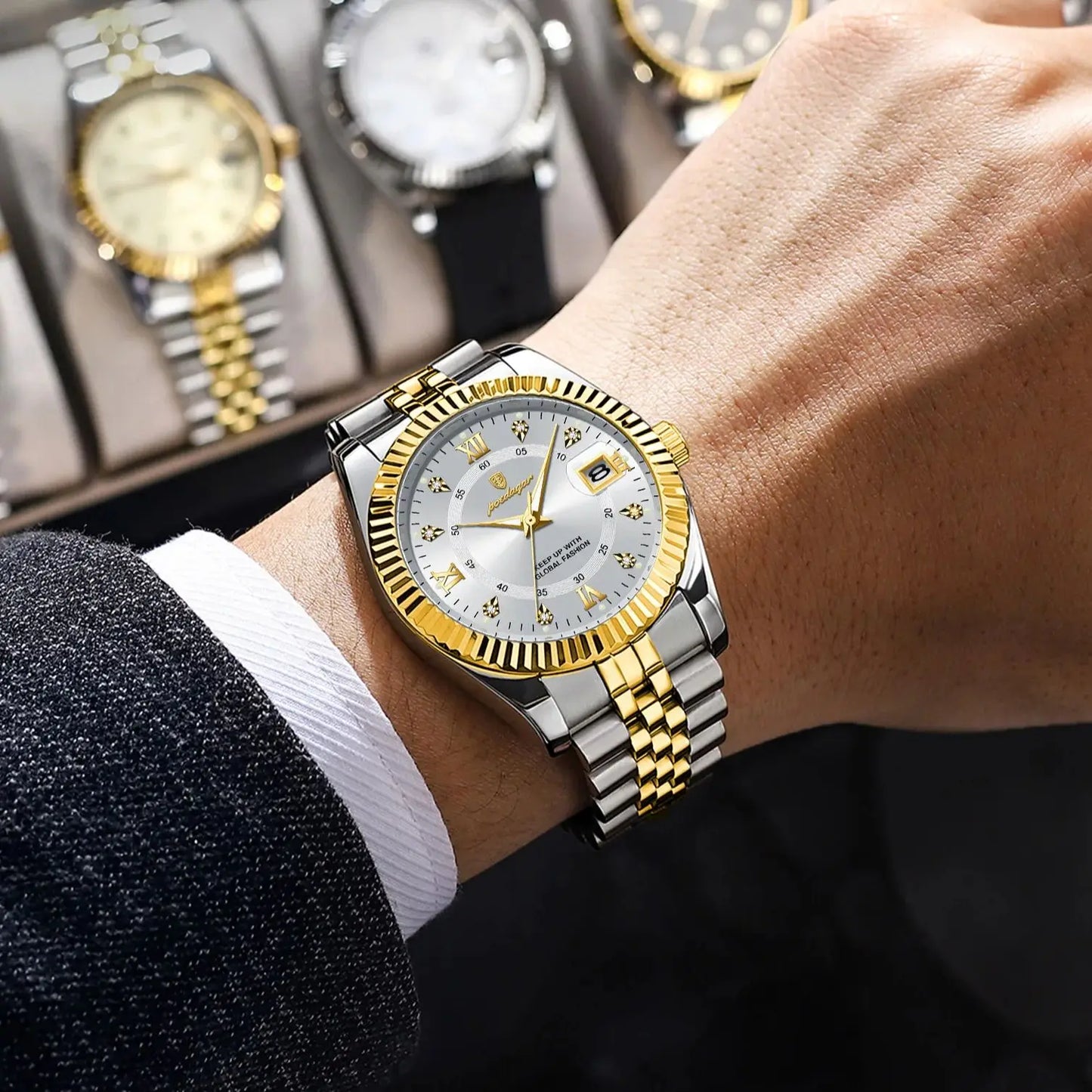 POEDAGAR Classic Luxury Men's Quartz Watches Stainless Steel Date Man Watch Waterproof Luminous Fashion Business Male Wristwatch