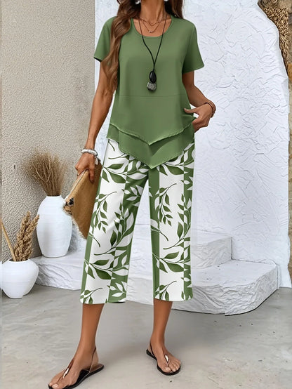 New Loose and Fashionable Spring/summer Printed Top and Pants Set