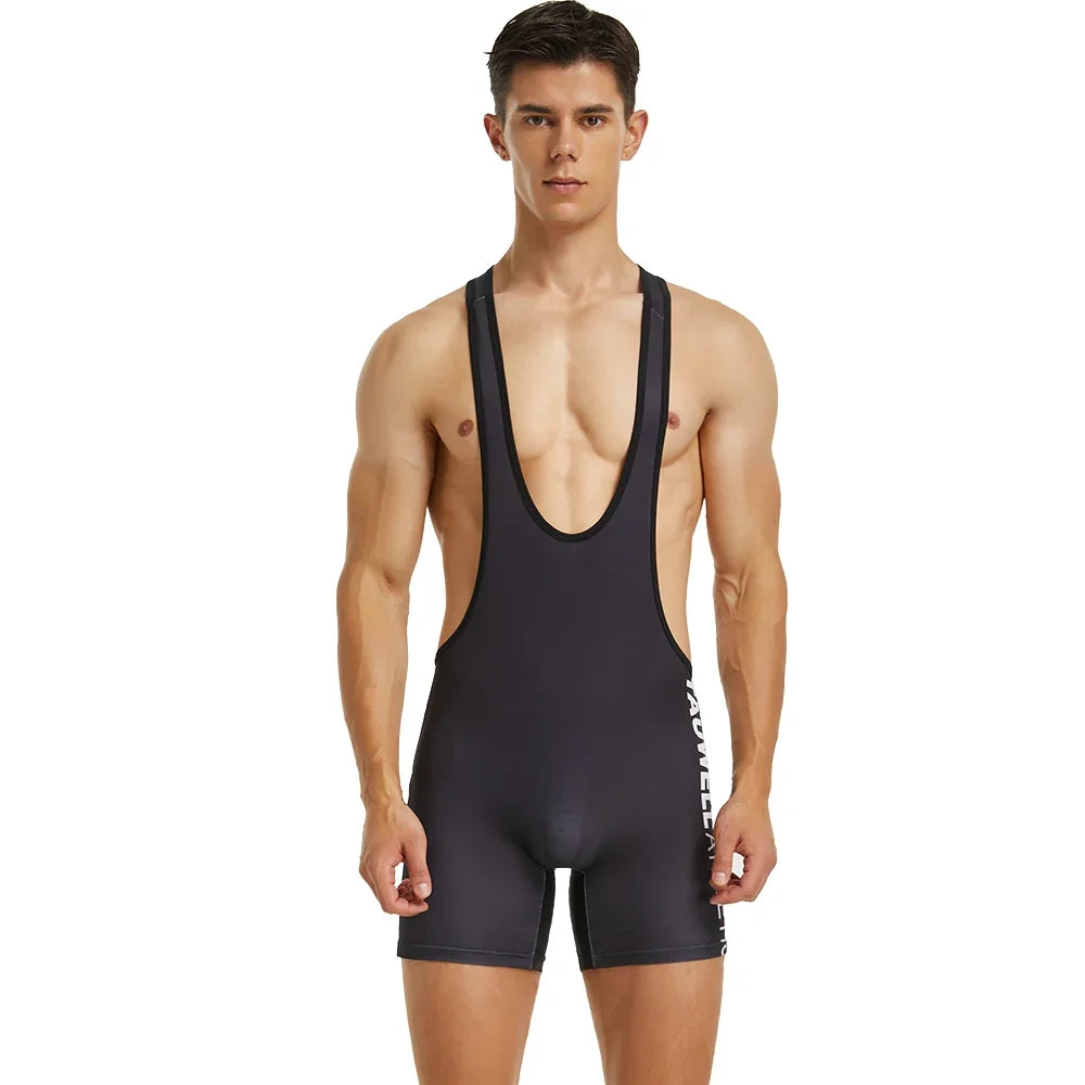 TAUWELL Men's Bodybuilding Tank Tops Jumpsuit Fitness Bodysuit Wrestling Singlet Men One-piece Vest Shapers