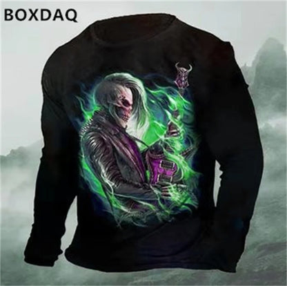 Horror Skulls Style Men T-Shirts Spring Autumn Long Sleeve Rock Skull 3D Print Street Hip Hop Male Tees 6XL Big Size Casual Tops
