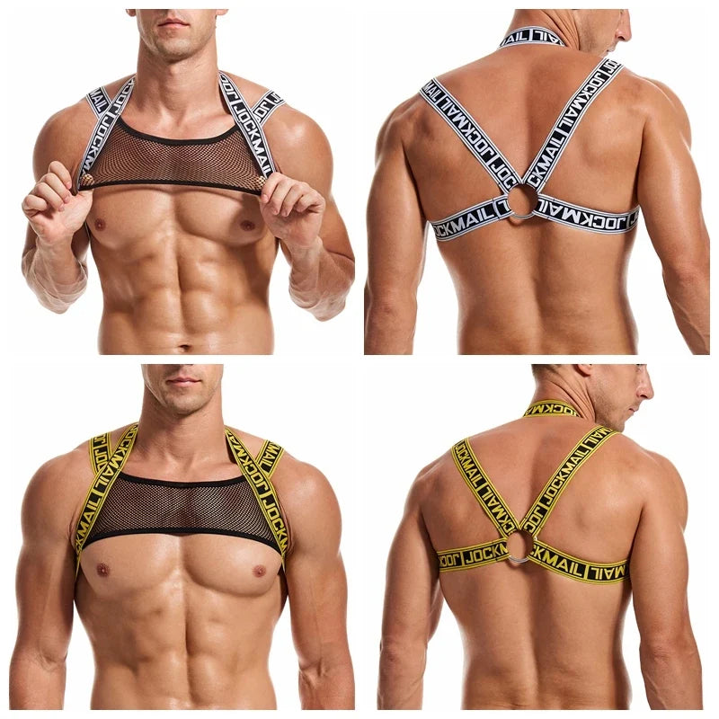 Man Harness Sissy Fetish Man Rave Costumes Lingerie Sexy Men Strap Shoulder Bondage Chest  Elastic Belt Erotic Hombre Hollow