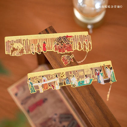 Chaoyu Ancient Style Famous Paintings Metal Bookmark Classical Chinese Style Book Page Clip Ruler High-End Exquisite Cultural and Creative Gift Practical