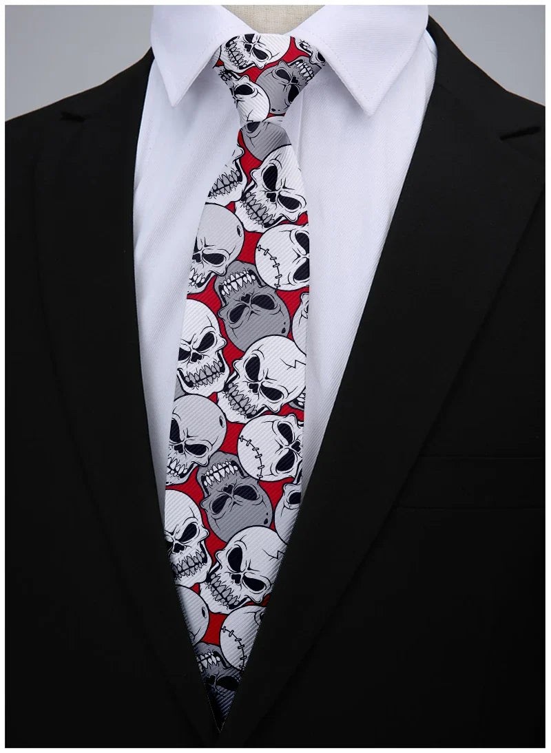 Fashion skull 3D printed tie art design personality tie adult 8cm wide polyester slim shirt suit party accessories