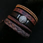 Punk Casual Bead6 Pc/set Tree Black Khaki Handmade Men Bracelets Male Women Leather Bracelets Men Bangle Wholesale Jewelry Gift