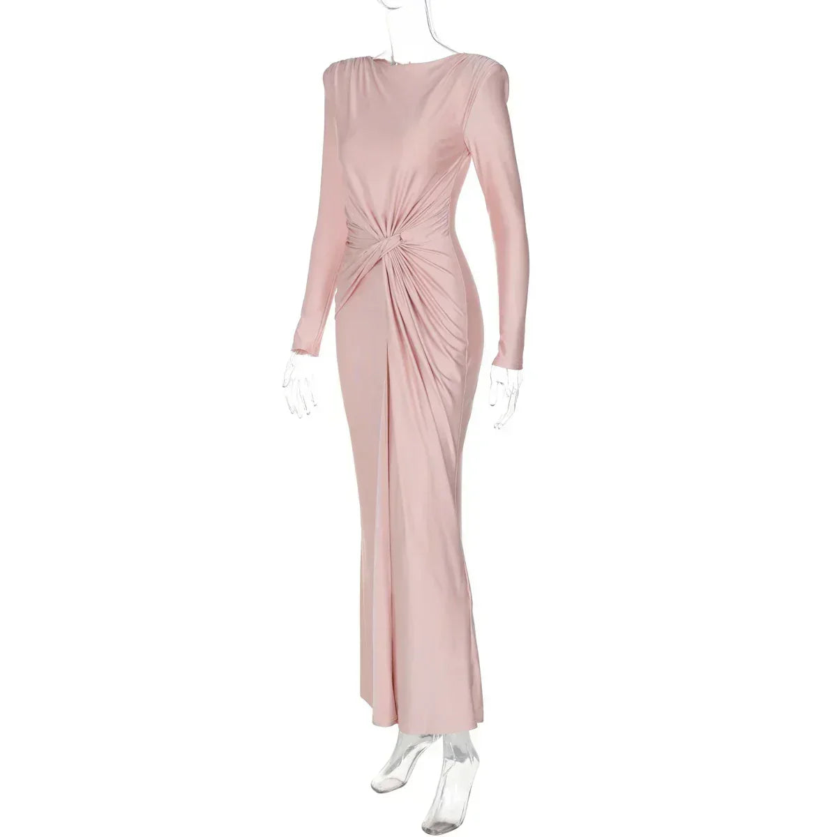 Dulzura Long Sleeves Shoulder Pad Ruched Maxi Dress Solid Elegant Prom Evening Party Long Dress Women’S Autumn Winter Outfit