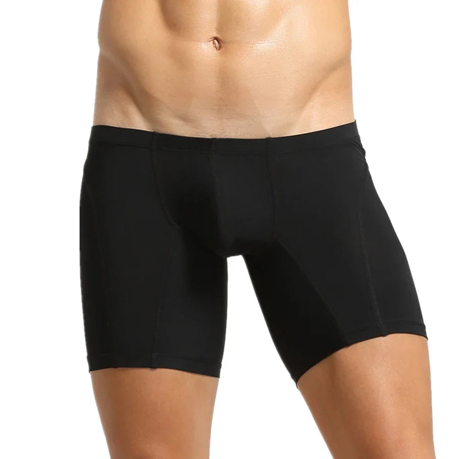 Men’s Long Leg Boxer Shorts – Stretch Ice Silk Athletic Underwear