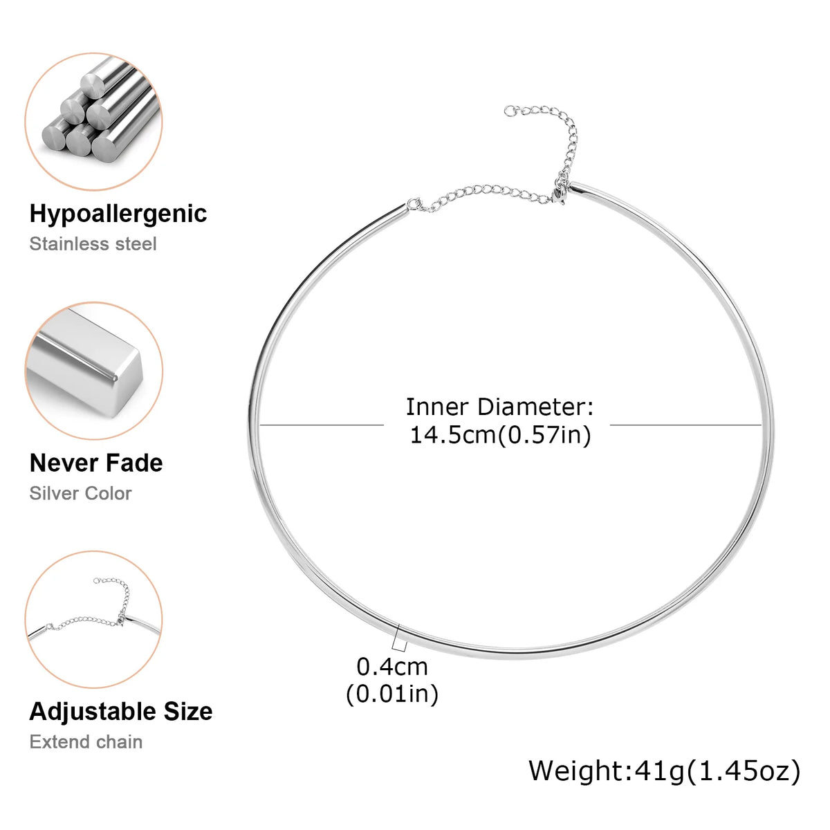 Dainty 4MM Wide Choker Necklace for Women,Silver Color Stainless Steel Necklaces, Torques Young Girls Gift Waterproof Jewelry