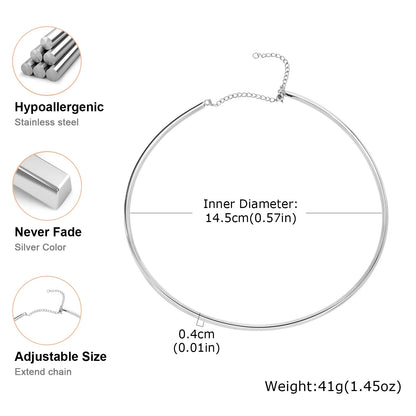 Dainty 4MM Wide Choker Necklace for Women,Silver Color Stainless Steel Necklaces, Torques Young Girls Gift Waterproof Jewelry