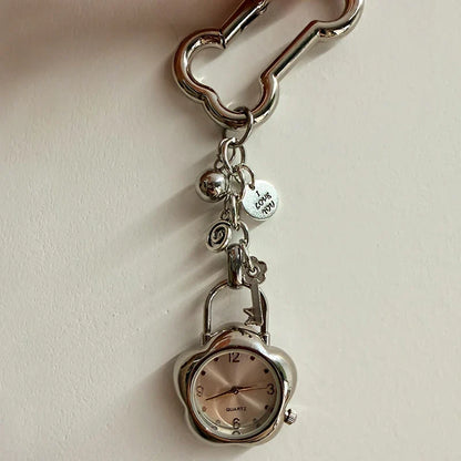 Original Hollow Heart Pocket Watch Chain Keychain Design Steampunk Clock Vintage Necklace Pendant Jewelry Watch Men Women Gift