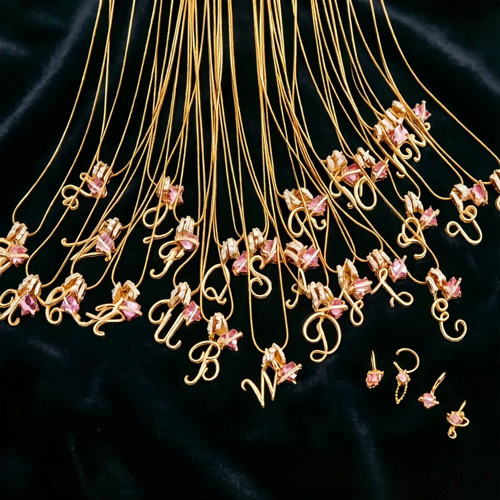 Gold Color Zircon Flower Pendant Necklace Female A-Z 26 Letter Alphabet Wedding Jewelry Gift for Women