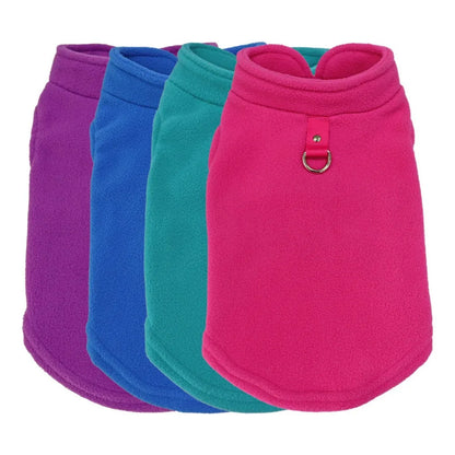 Europe, America, Amazon pet clothes, dog clothes, thickened solid color fleece vest belt, traction pet supplies in stock