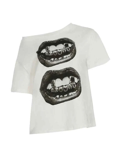 Women’s Streetwear Mouth Print Loose T-Shirt