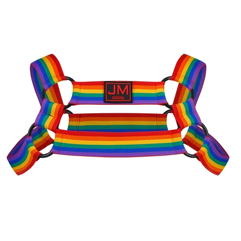 Sexy Mens Harness Underwear Sets Gay Underwear Lingerie Bondage Belts Fetish Mens Jockstrap Thong Rainbow Pattern