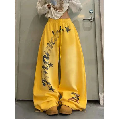 Vintage Gradient Letter Wide Leg Hip Hop Pants