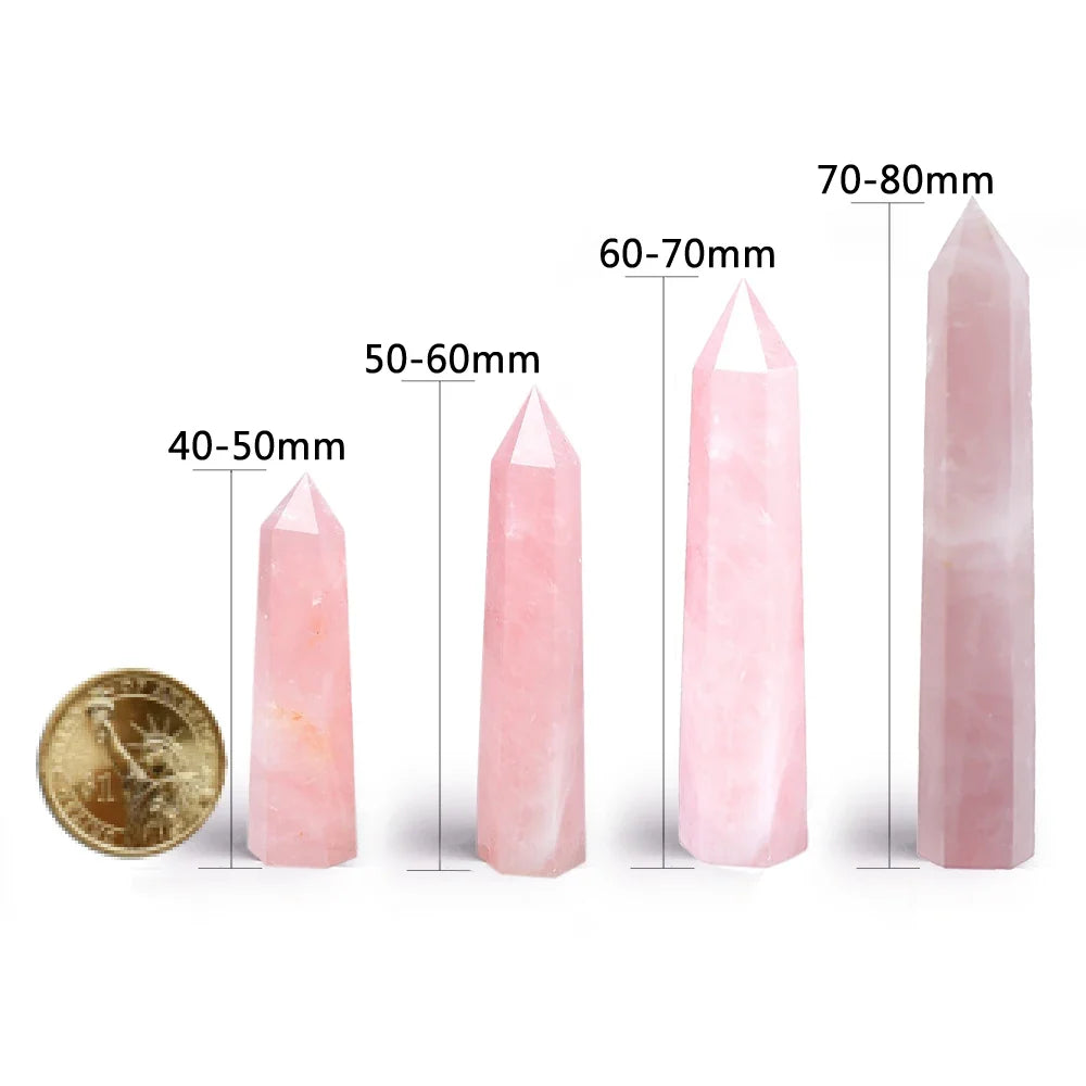 1PC Natural Rose Quartz Crystal Point Pink Crystal Column Hand Polished Hexagon Obelisk for Room Furnishing Decor Crafts Gifts